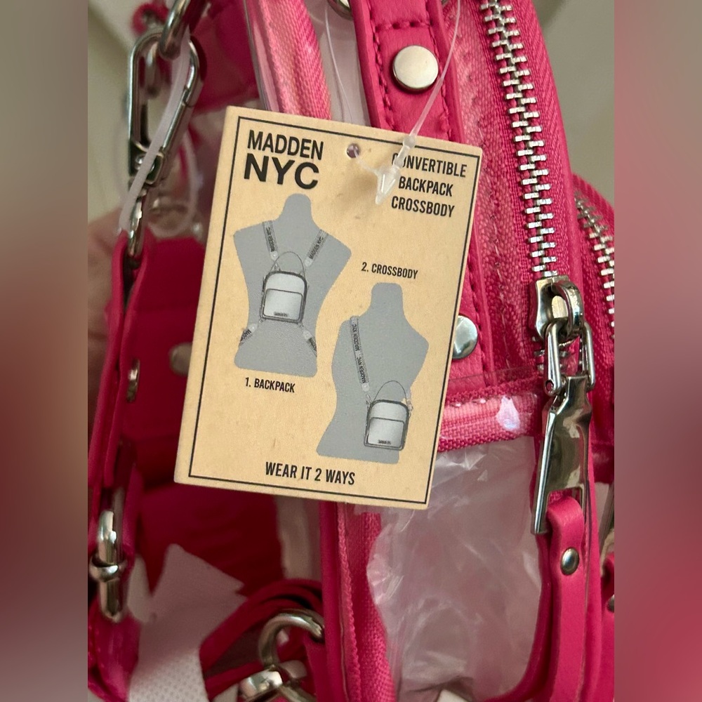 Madden NYC Clear Mini Convertible Backpack Fuchsia NWT - Picture 9 of 10